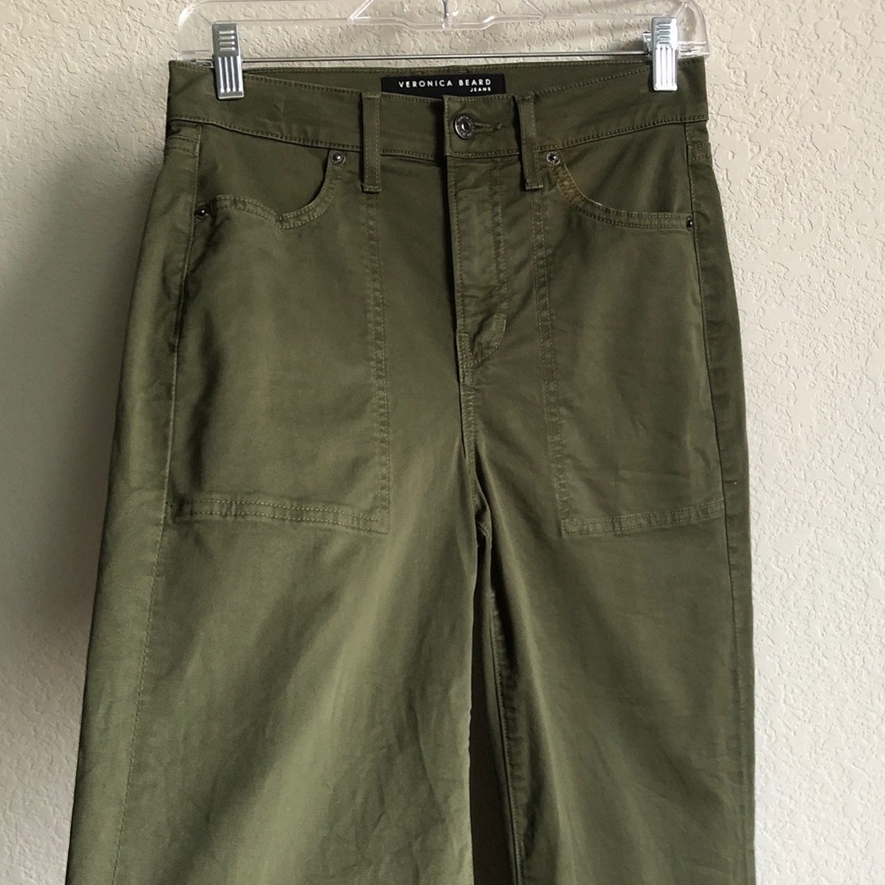 Veronica Beard Crosbie Wide Leg High Rise Pants Army Green 26 Flaw - Picture 2 of 15